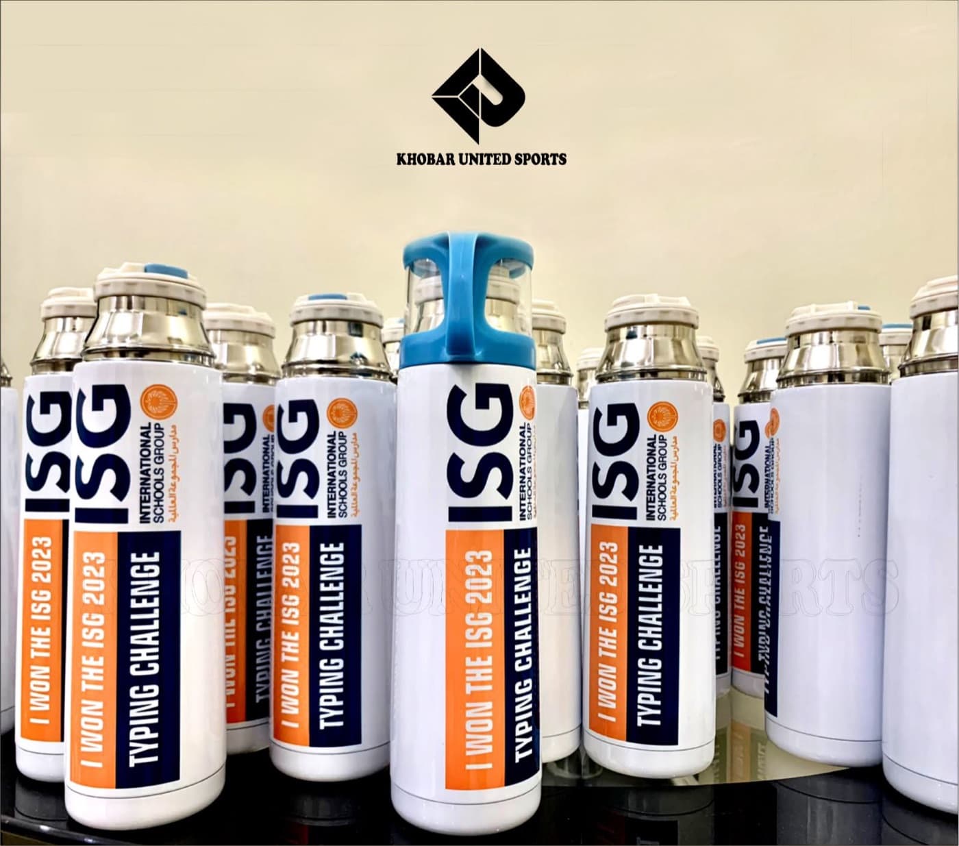 Custom branded steel bottles produced for International Schools Group